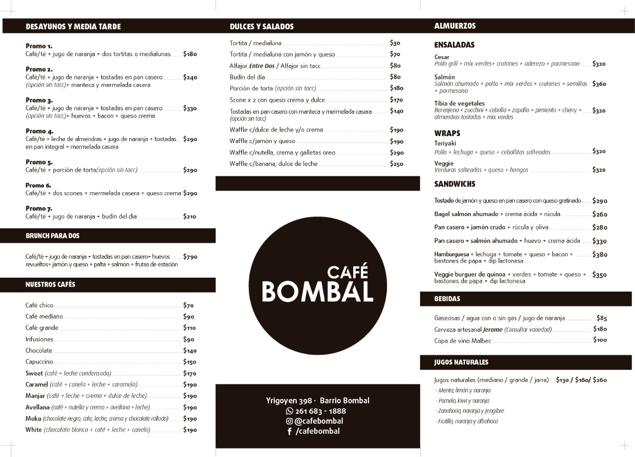 Carta de Café Bombal — página 1